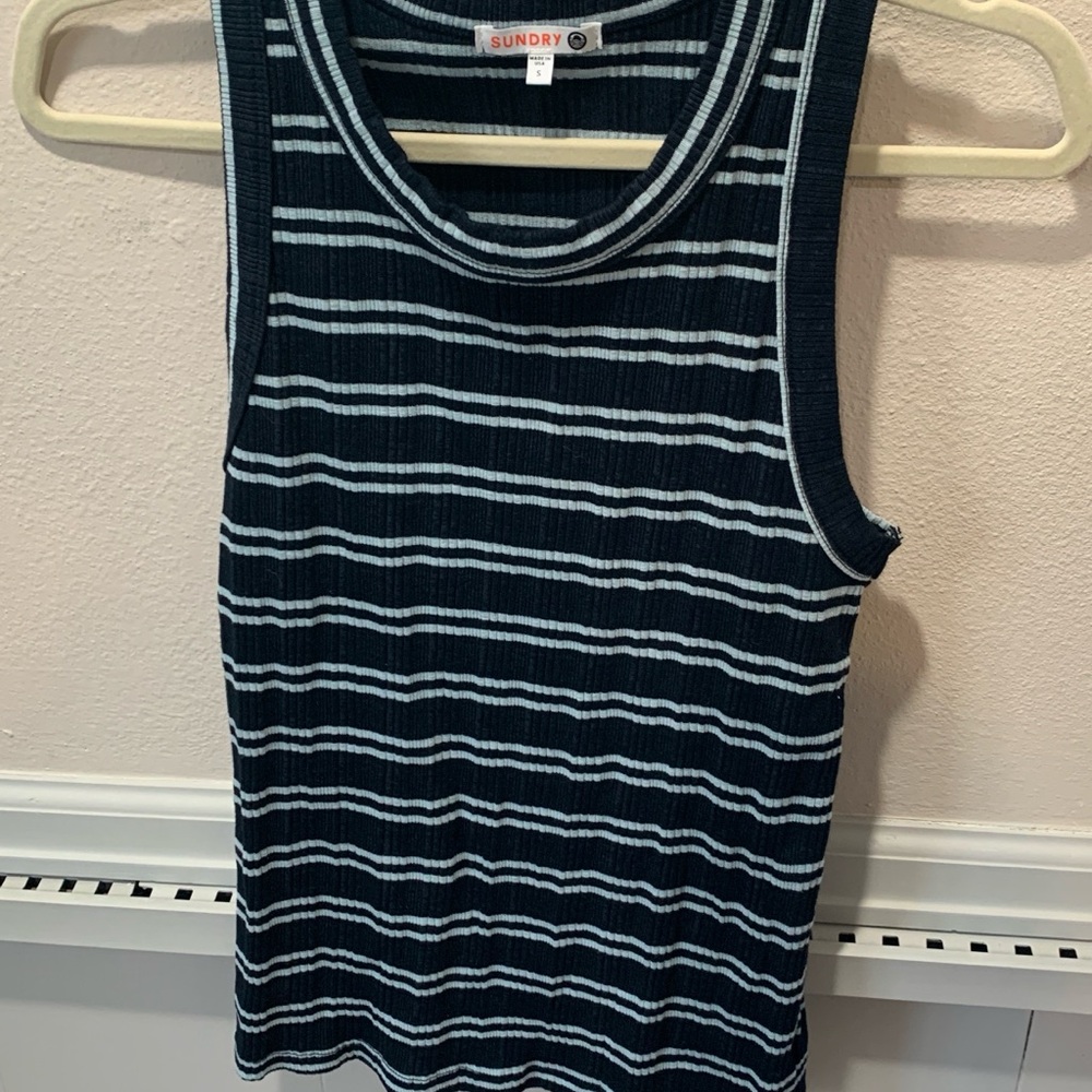 Sundry Dark Blue and White Striped Tank Top